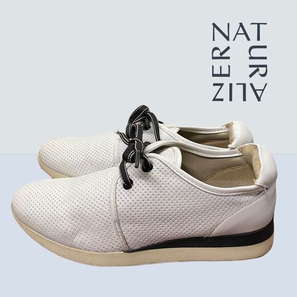 Naturalizer Perforated White Leather Sneakers 7 - Picture 2 of 5